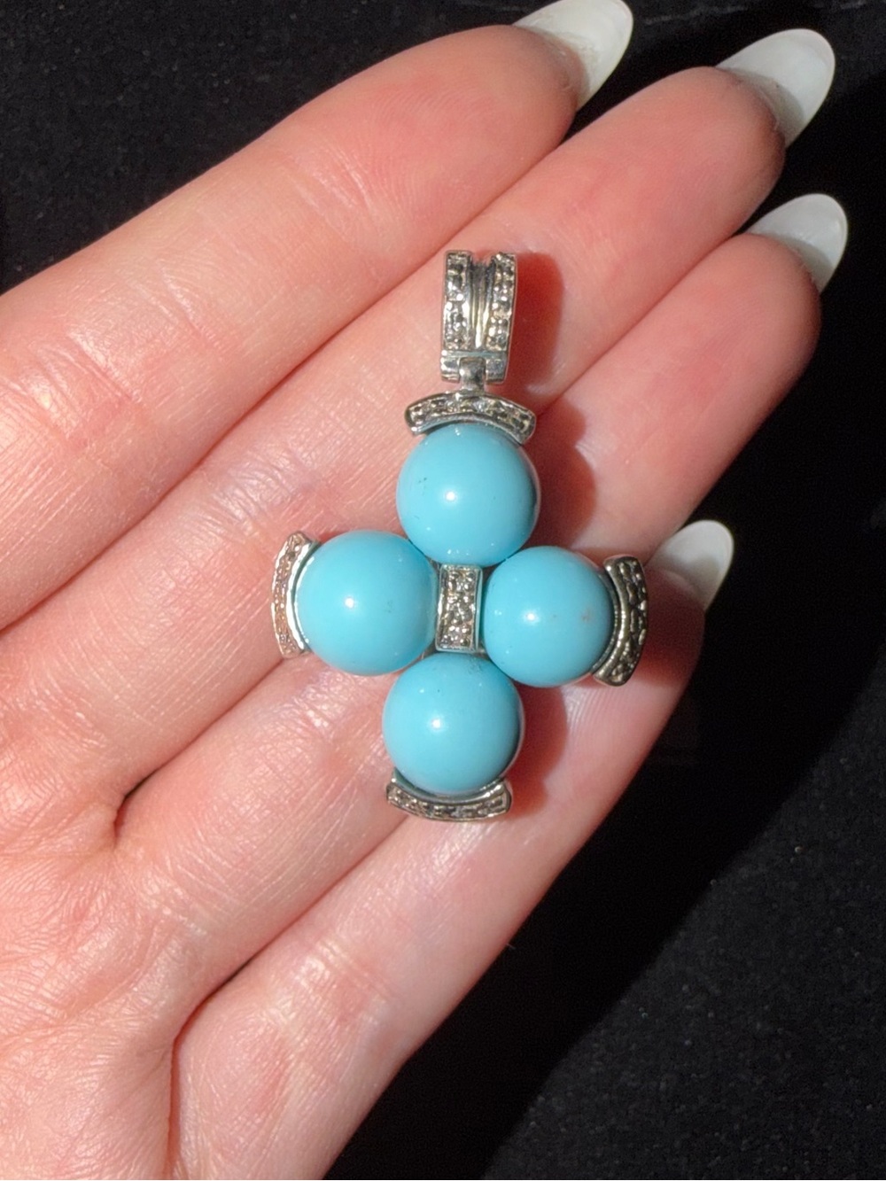 Sterling Silver Turquoise Cross Pendant - Blue Bead Accent